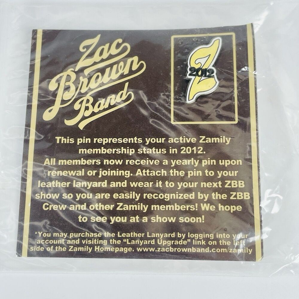 Zac Brown Band ZBB Zamily Fan Club Lapel Hat Pin On Card 2012